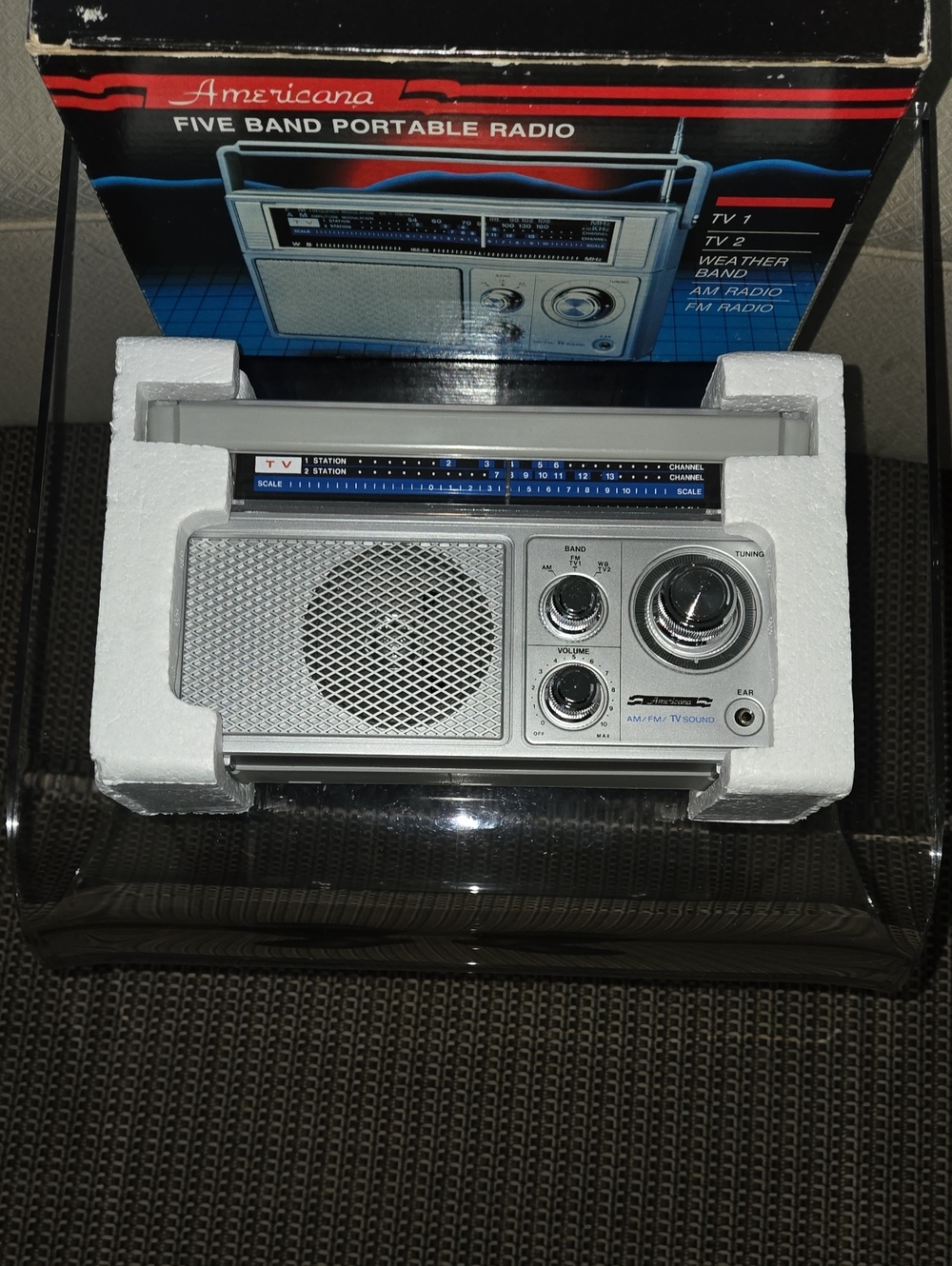 Vintage Americana Silver Portable Five-Band Radio - AM/FM/TV1/TV2